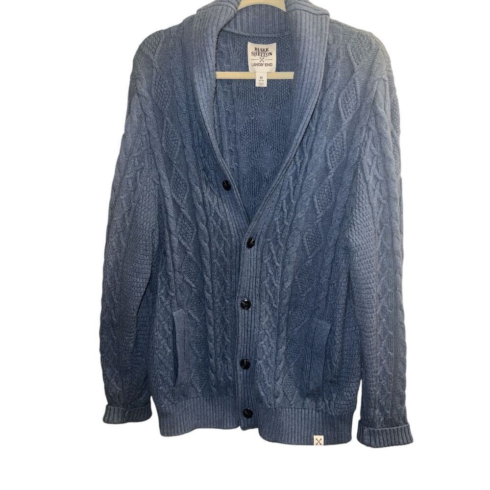 ✨Blake Shelton x Lands’ End Cable Knit Button Down Blue Sz Medium Cardigan✨